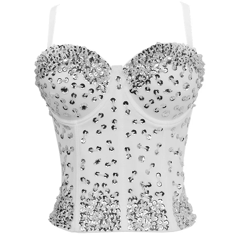 Sparkling Rhinestone Women Corset Top High-end Party Underbust Corsets Festival Steampunk Bustier Sexy Push Up Bra Lingerie
