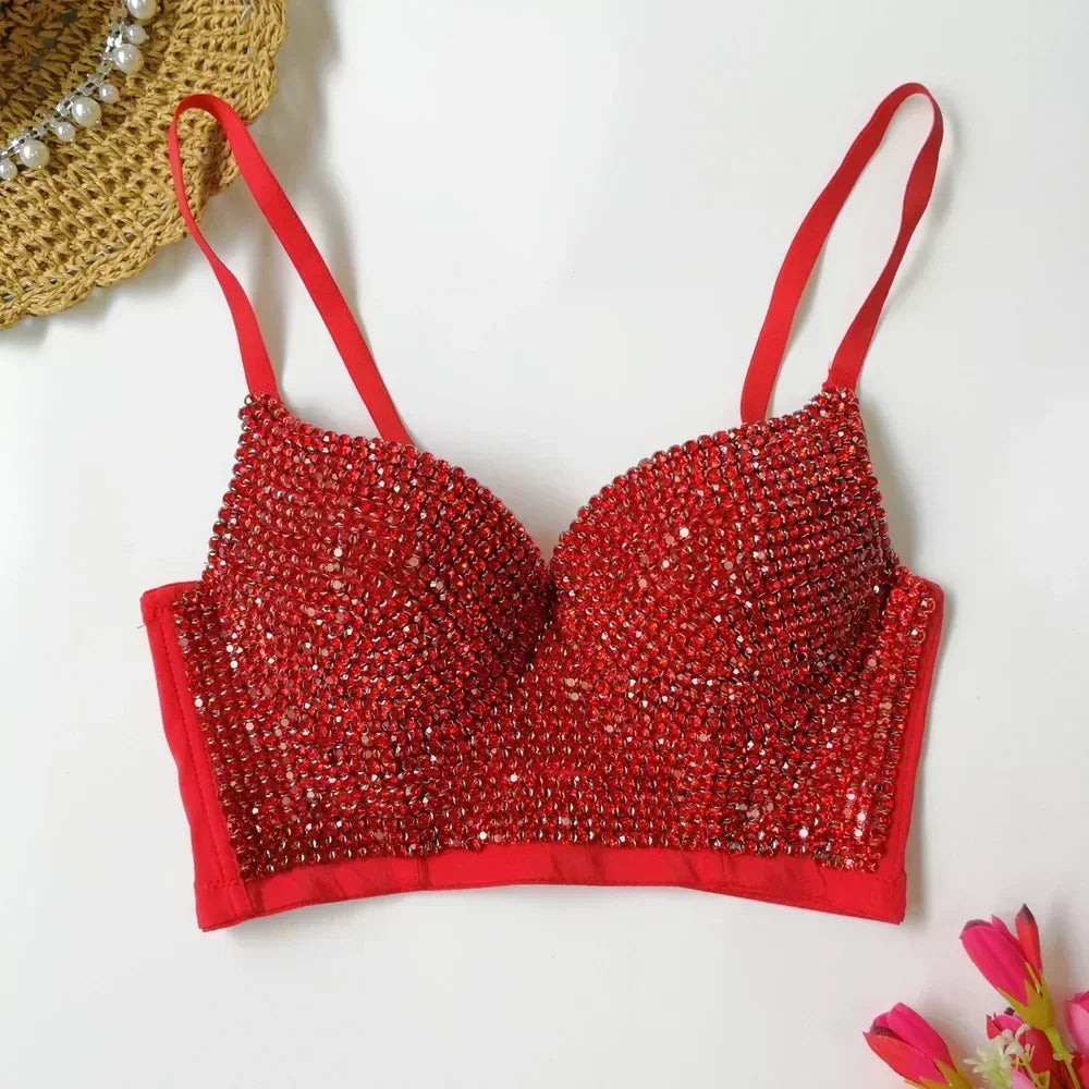 Sparkling Rhinestone Women Corset Top High-end Party Underbust Corsets Festival Steampunk Bustier Sexy Push Up Bra Lingerie
