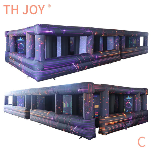 fast air ship to door,11x5m inflatable maze Disco DJ theme laser tag games labyrinth inflatable haunted house