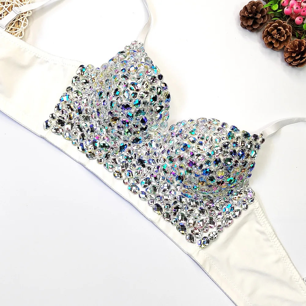 Sparkling Rhinestone Women Corset Top High-end Party Underbust Corsets Festival Steampunk Bustier Sexy Push Up Bra Lingerie
