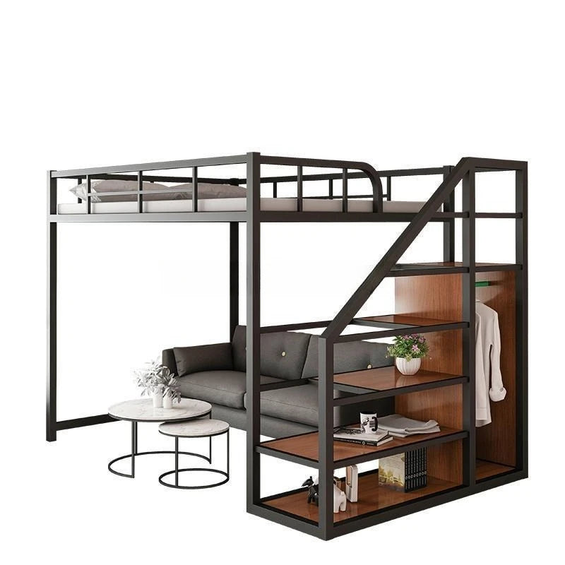 Wrought iron elevated bed empty single upper double-layer small apartment space-saving loft upper and lower bunk apartment