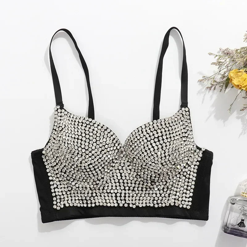 Sparkling Rhinestone Women Corset Top High-end Party Underbust Corsets Festival Steampunk Bustier Sexy Push Up Bra Lingerie