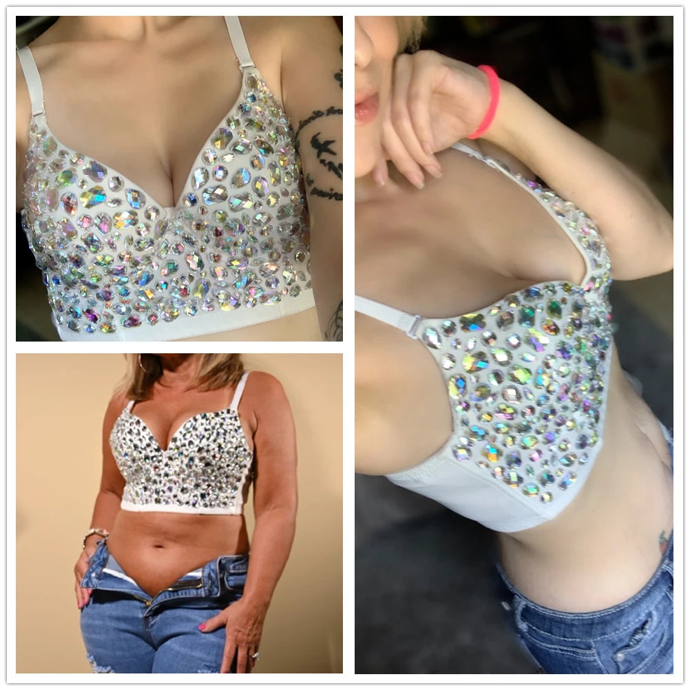 Sparkling Rhinestone Women Corset Top High-end Party Underbust Corsets Festival Steampunk Bustier Sexy Push Up Bra Lingerie