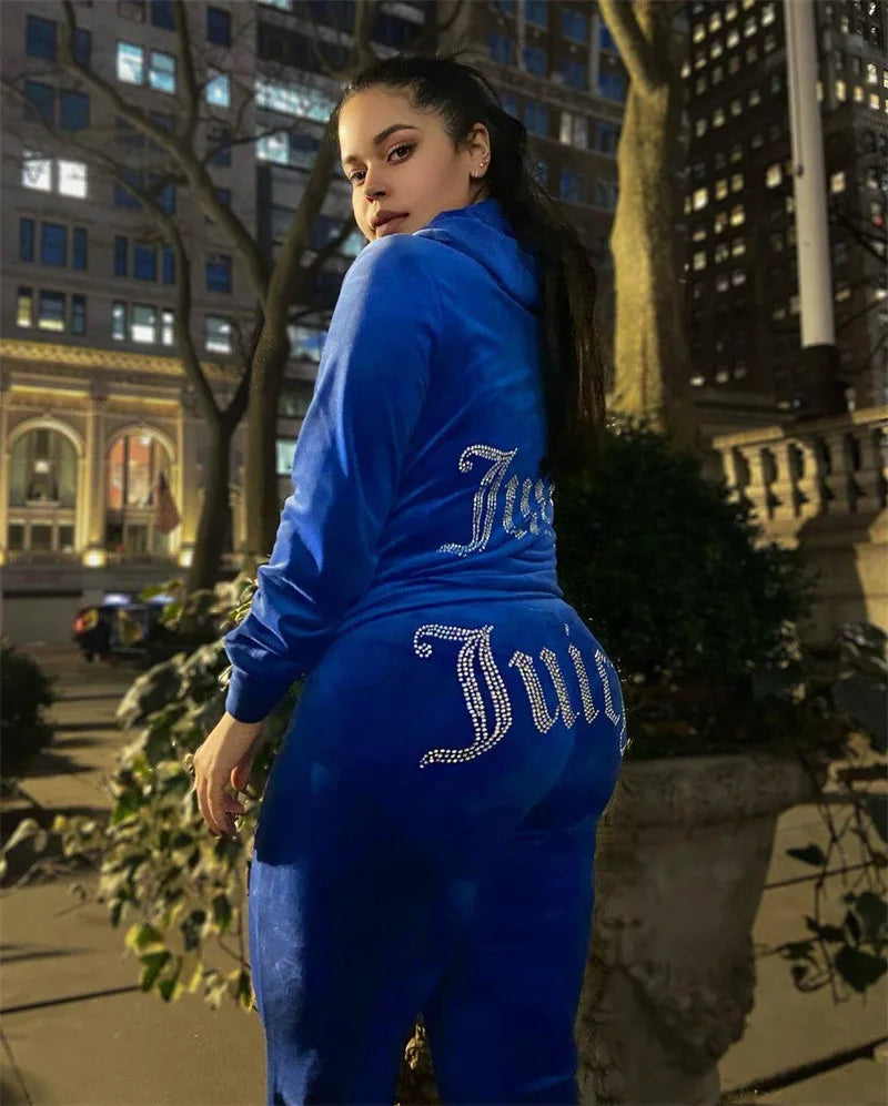 Women's Y2K Jogging Two-Piece Hooded Set Fall Winter Jogger Comfortable Pantsuit Long-Sleeved Jacket Coat & Trousers Casual Sets