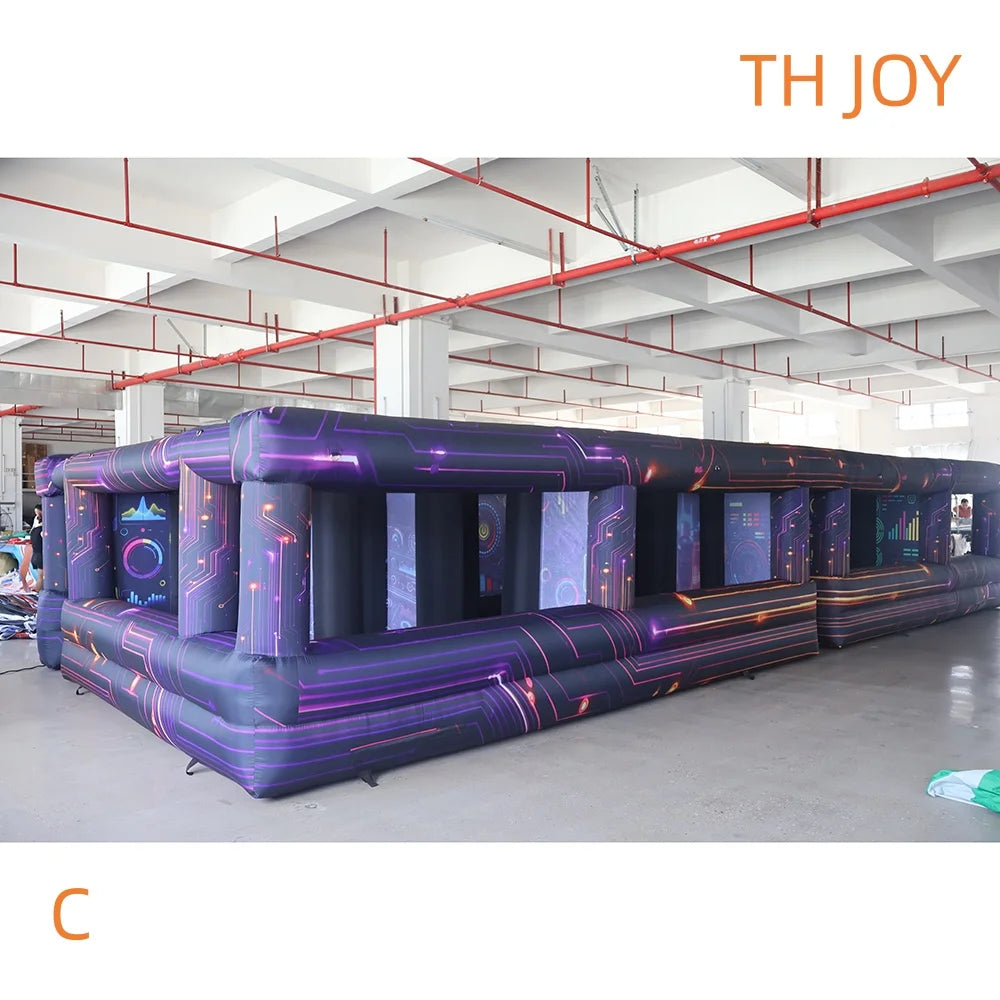 fast air ship to door,11x5m inflatable maze Disco DJ theme laser tag games labyrinth inflatable haunted house