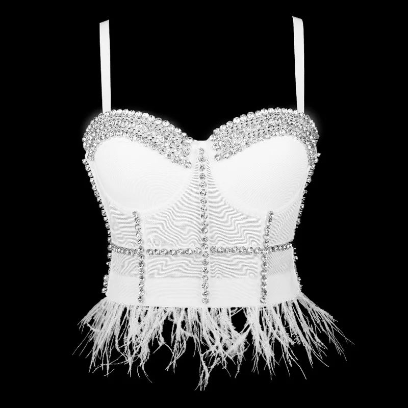 Sparkling Rhinestone Women Corset Top High-end Party Underbust Corsets Festival Steampunk Bustier Sexy Push Up Bra Lingerie