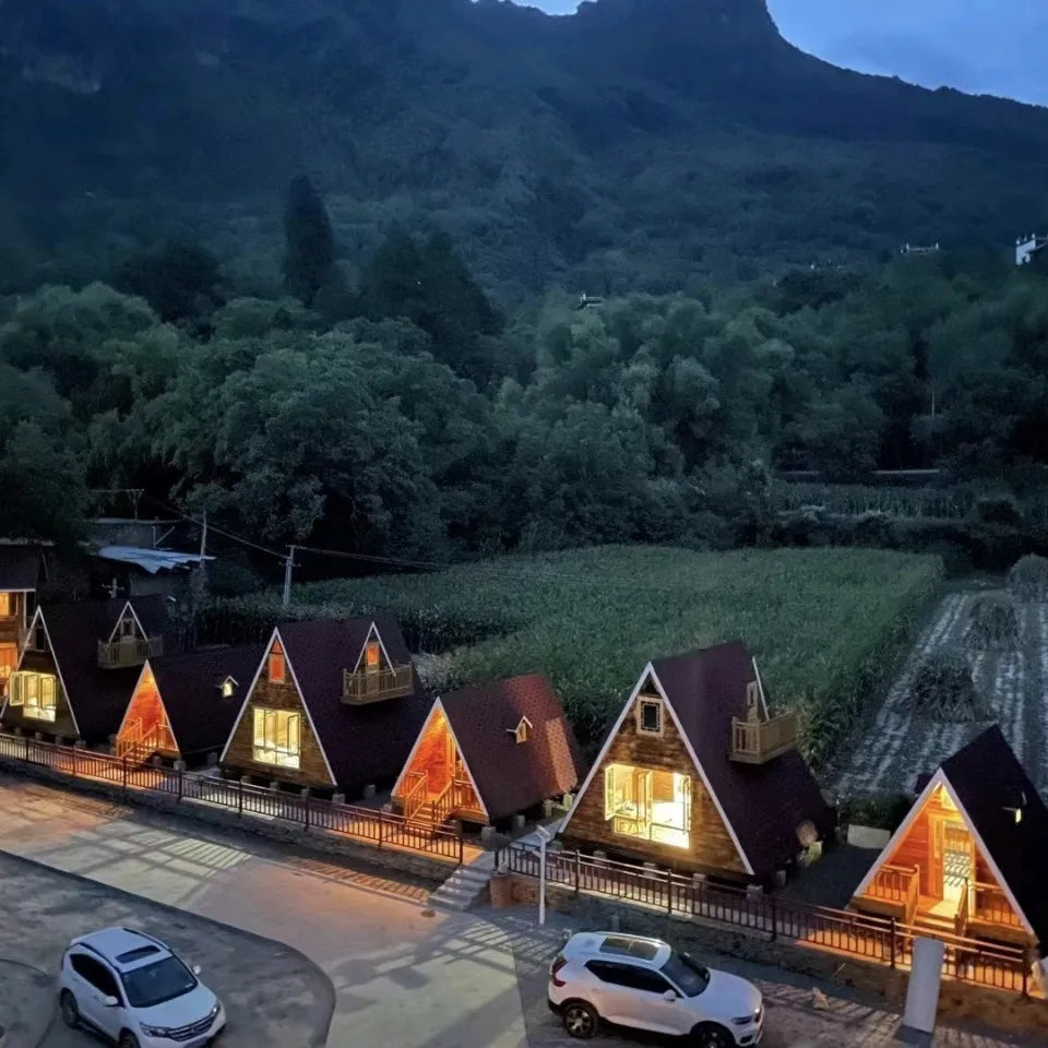 Internet celebrity triangle wooden house outdoor camping B & B landscape wooden house agritainment wood camp