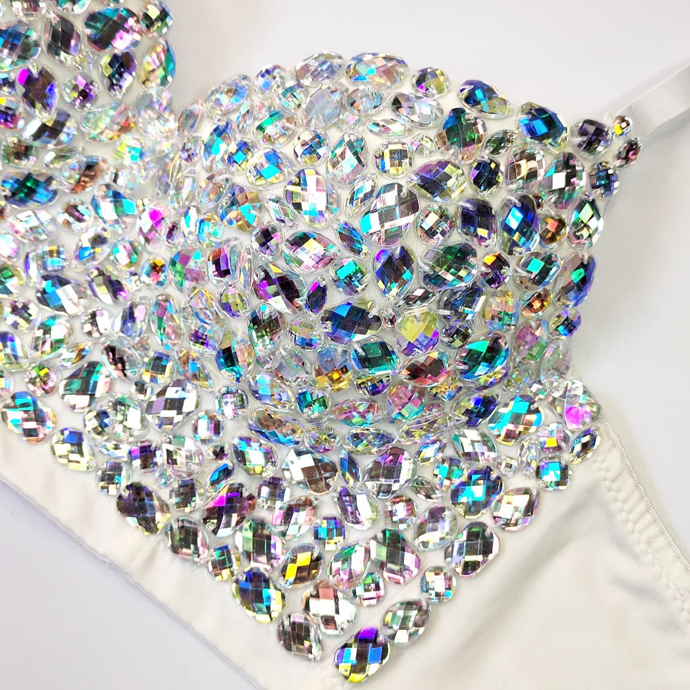 Sparkling Rhinestone Women Corset Top High-end Party Underbust Corsets Festival Steampunk Bustier Sexy Push Up Bra Lingerie