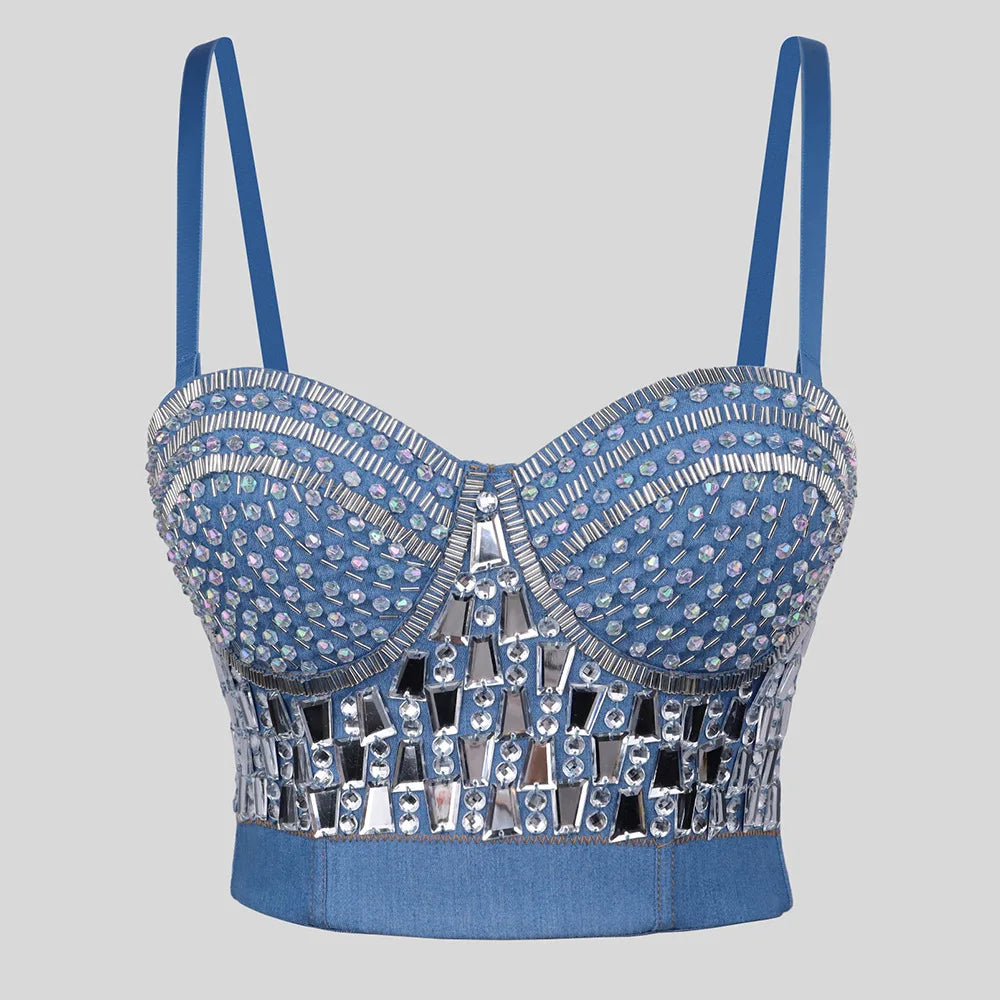 Sparkling Rhinestone Women Corset Top High-end Party Underbust Corsets Festival Steampunk Bustier Sexy Push Up Bra Lingerie