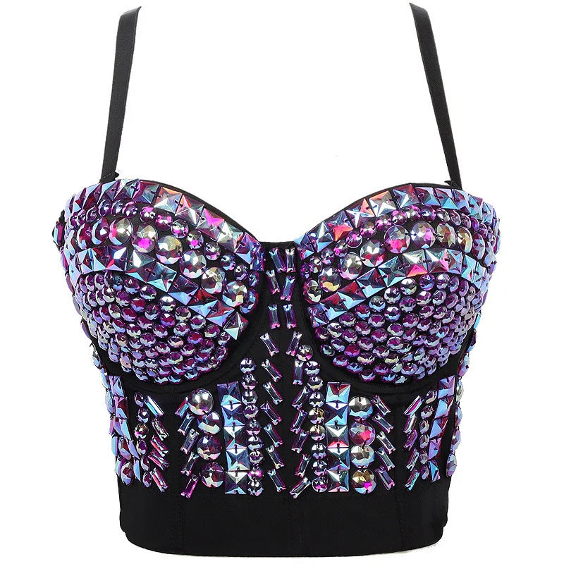 Sparkling Rhinestone Women Corset Top High-end Party Underbust Corsets Festival Steampunk Bustier Sexy Push Up Bra Lingerie