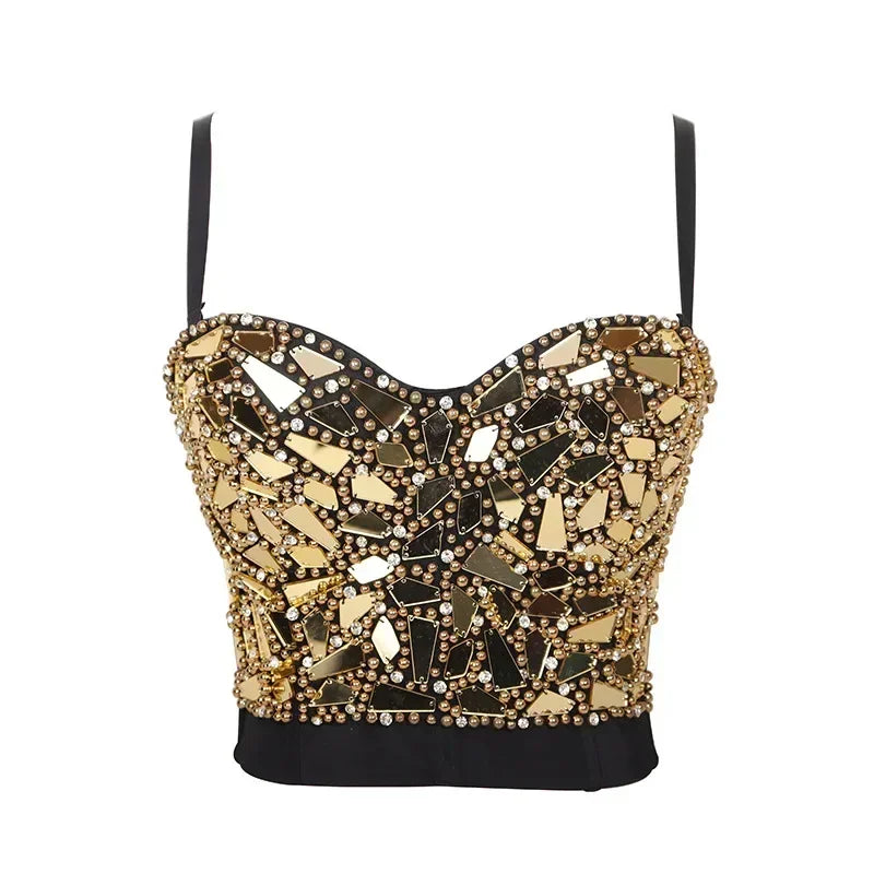 Sparkling Rhinestone Women Corset Top High-end Party Underbust Corsets Festival Steampunk Bustier Sexy Push Up Bra Lingerie