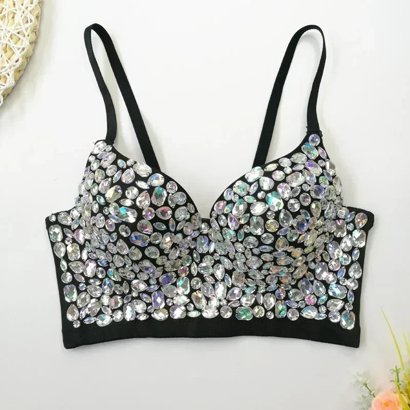 Sparkling Rhinestone Women Corset Top High-end Party Underbust Corsets Festival Steampunk Bustier Sexy Push Up Bra Lingerie