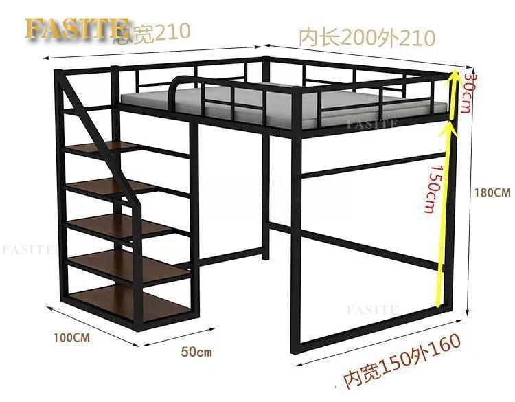 Wrought iron elevated bed empty single upper double-layer small apartment space-saving loft upper and lower bunk apartment