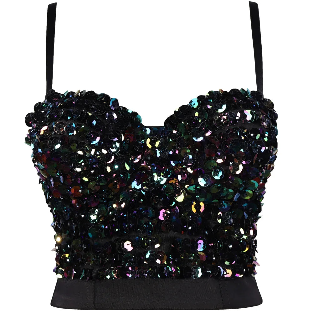 Sparkling Rhinestone Women Corset Top High-end Party Underbust Corsets Festival Steampunk Bustier Sexy Push Up Bra Lingerie