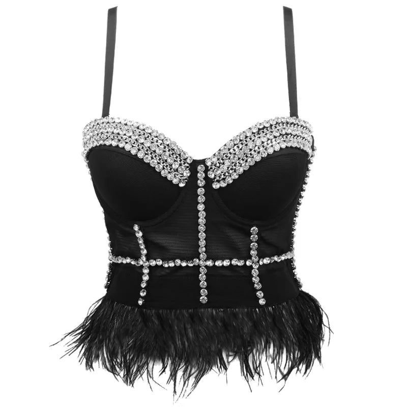 Sparkling Rhinestone Women Corset Top High-end Party Underbust Corsets Festival Steampunk Bustier Sexy Push Up Bra Lingerie