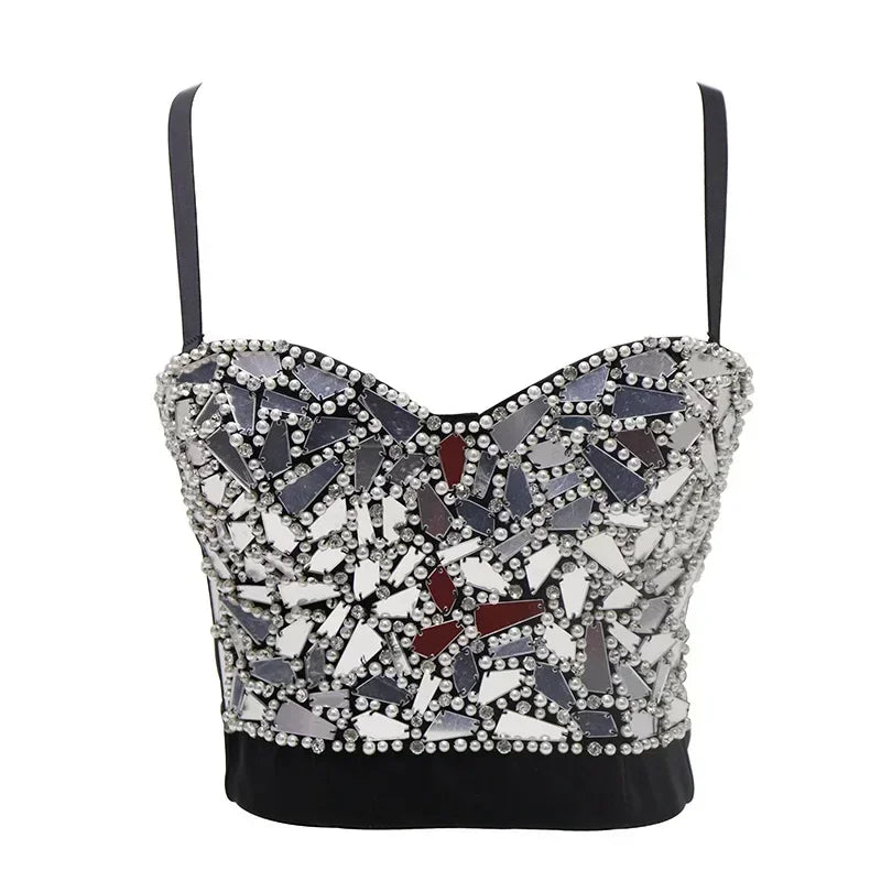 Sparkling Rhinestone Women Corset Top High-end Party Underbust Corsets Festival Steampunk Bustier Sexy Push Up Bra Lingerie
