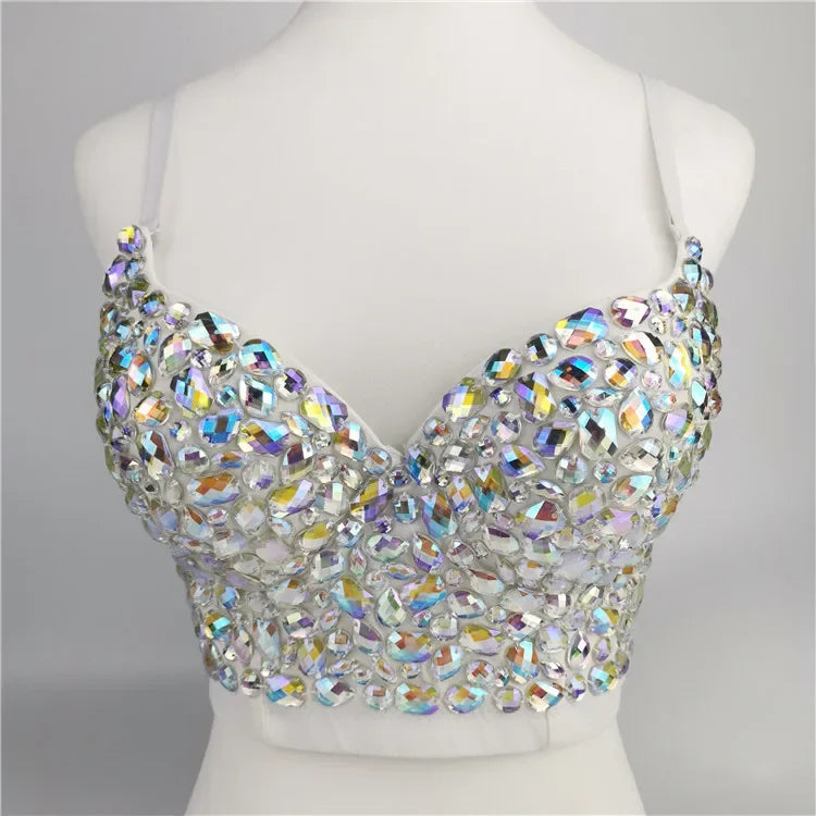 Sparkling Rhinestone Women Corset Top High-end Party Underbust Corsets Festival Steampunk Bustier Sexy Push Up Bra Lingerie