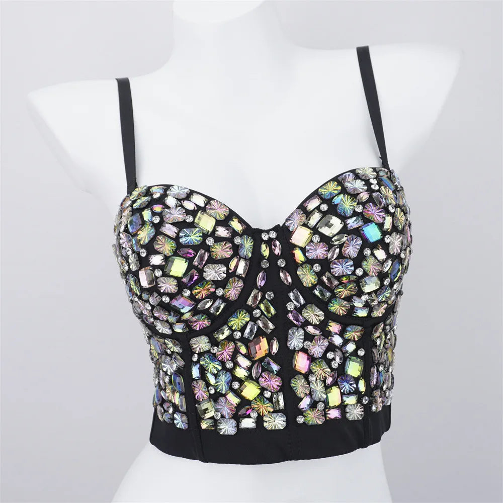 Sparkling Rhinestone Women Corset Top High-end Party Underbust Corsets Festival Steampunk Bustier Sexy Push Up Bra Lingerie