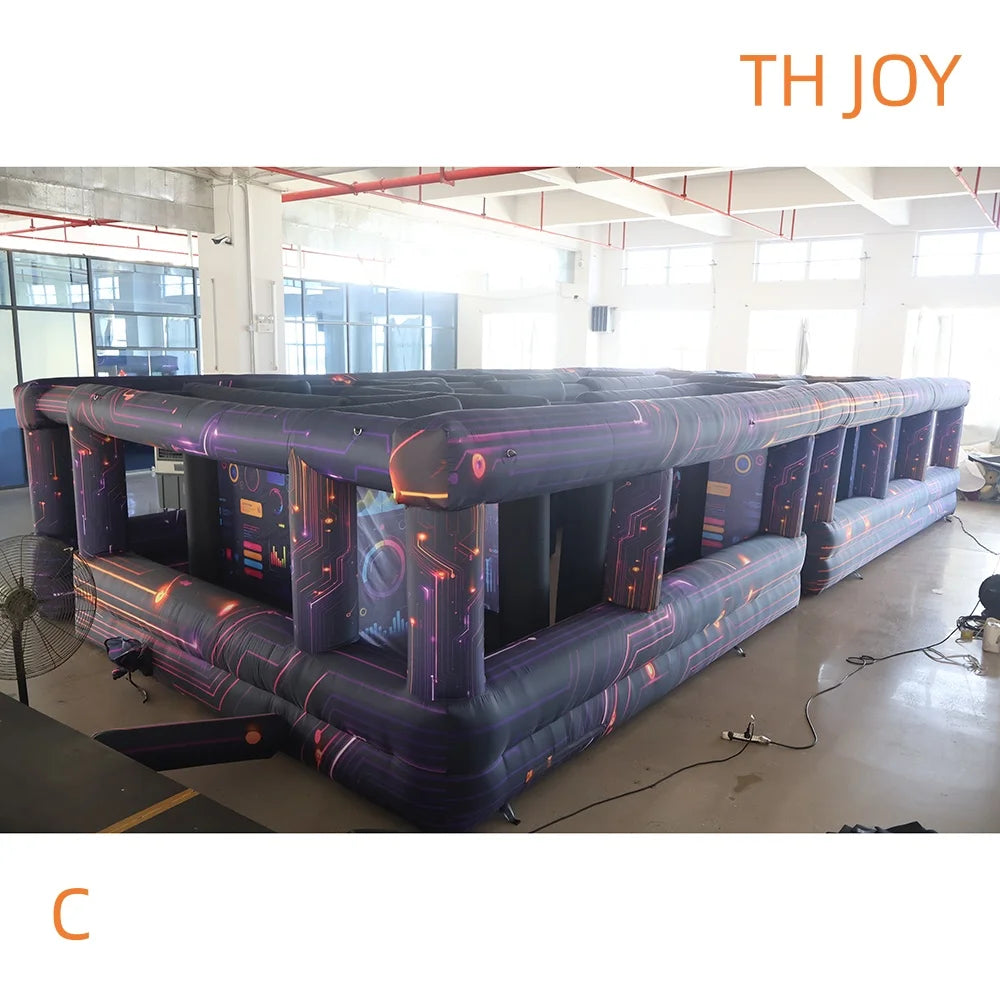fast air ship to door,11x5m inflatable maze Disco DJ theme laser tag games labyrinth inflatable haunted house