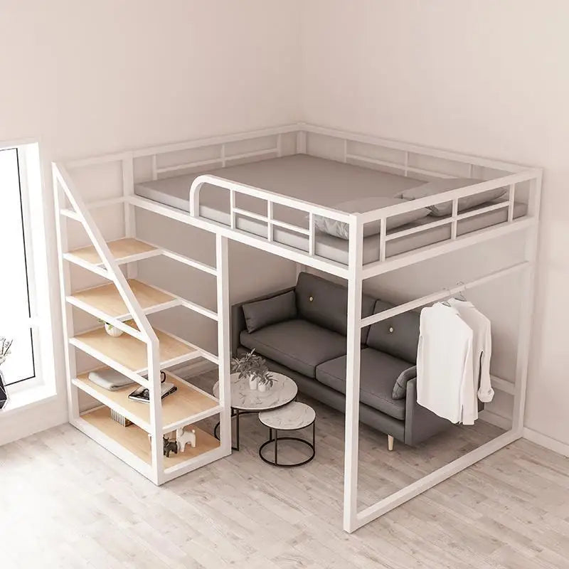 Wrought iron elevated bed empty single upper double-layer small apartment space-saving loft upper and lower bunk apartment