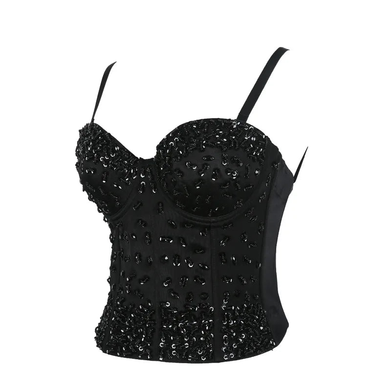 Sparkling Rhinestone Women Corset Top High-end Party Underbust Corsets Festival Steampunk Bustier Sexy Push Up Bra Lingerie