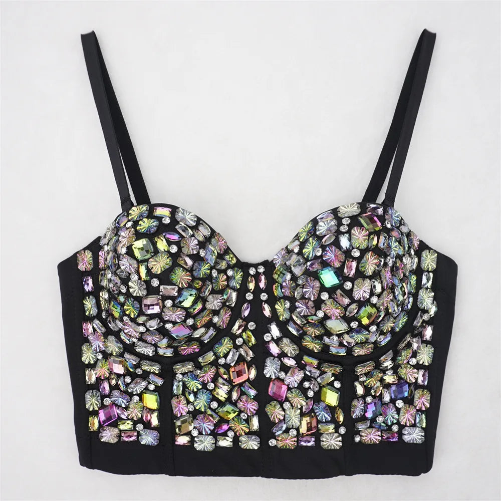 Sparkling Rhinestone Women Corset Top High-end Party Underbust Corsets Festival Steampunk Bustier Sexy Push Up Bra Lingerie