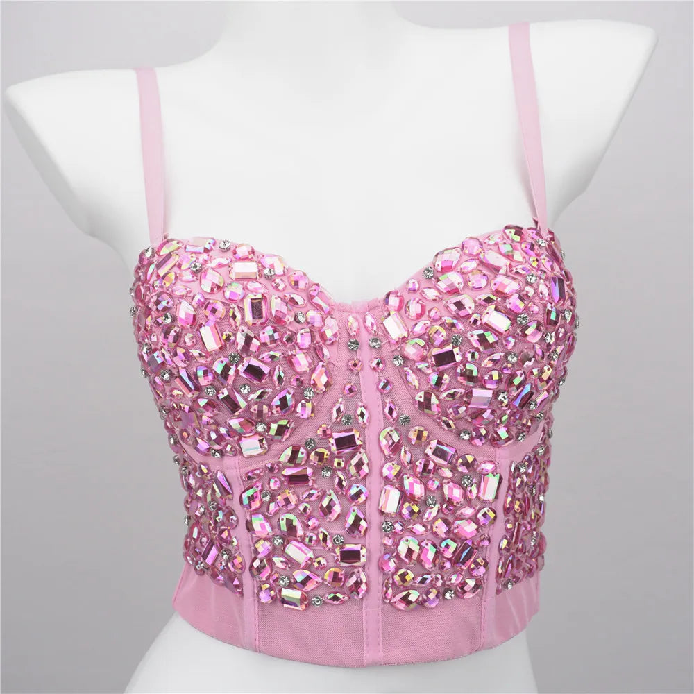 Sparkling Rhinestone Women Corset Top High-end Party Underbust Corsets Festival Steampunk Bustier Sexy Push Up Bra Lingerie