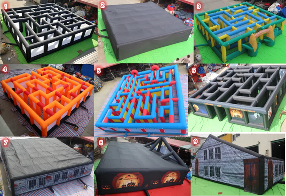 fast air ship to door,11x5m inflatable maze Disco DJ theme laser tag games labyrinth inflatable haunted house