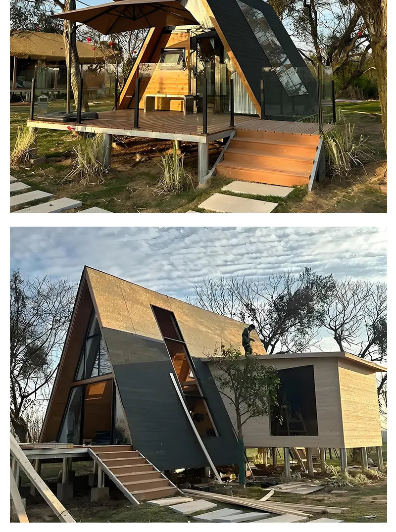 Internet celebrity triangle wooden house outdoor camping B & B landscape wooden house agritainment wood camp