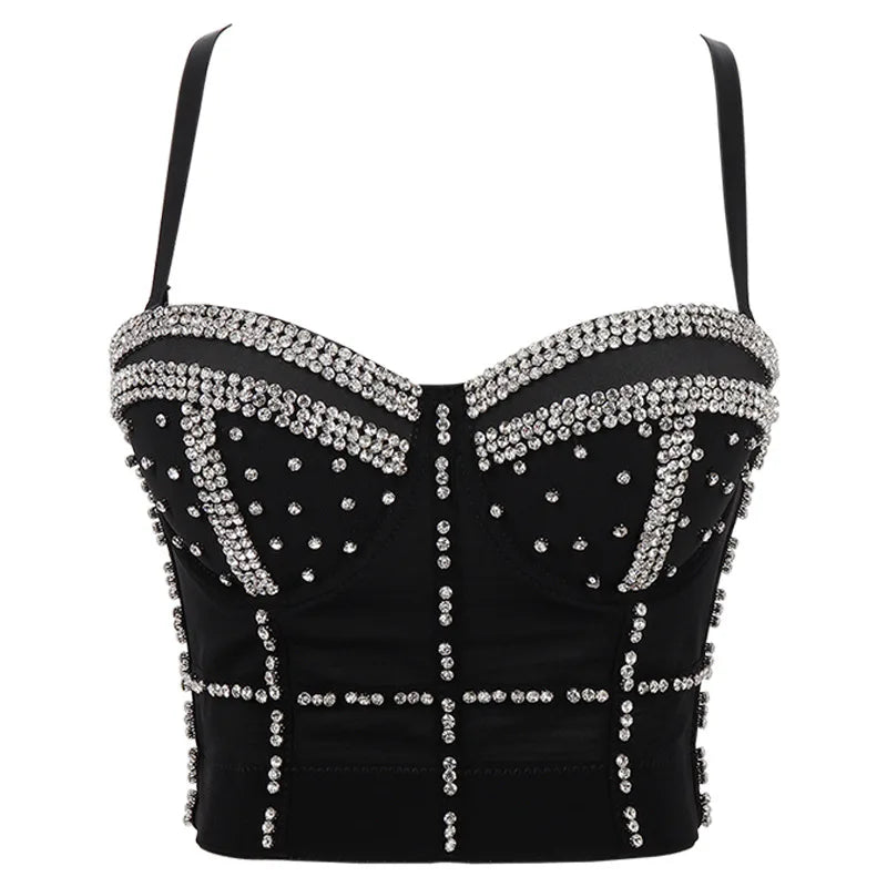 Sparkling Rhinestone Women Corset Top High-end Party Underbust Corsets Festival Steampunk Bustier Sexy Push Up Bra Lingerie