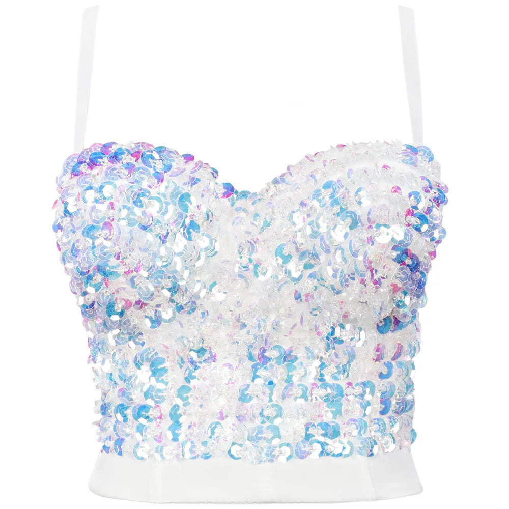 Sparkling Rhinestone Women Corset Top High-end Party Underbust Corsets Festival Steampunk Bustier Sexy Push Up Bra Lingerie