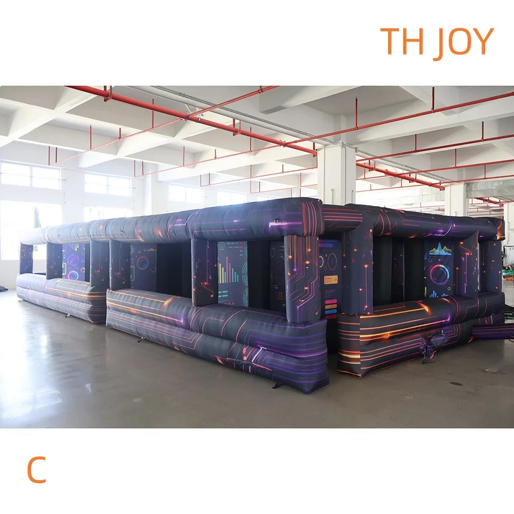 fast air ship to door,11x5m inflatable maze Disco DJ theme laser tag games labyrinth inflatable haunted house