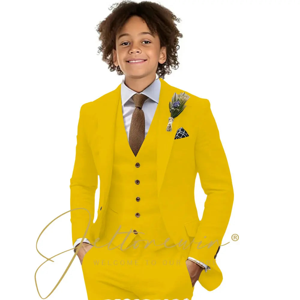 Casual Beige Linen Suits for Boy 3 Pieces Blazer Vest Pants Set Peaked Lapel Kids Suit Wedding Summer Beach Prom Party Tuxedo