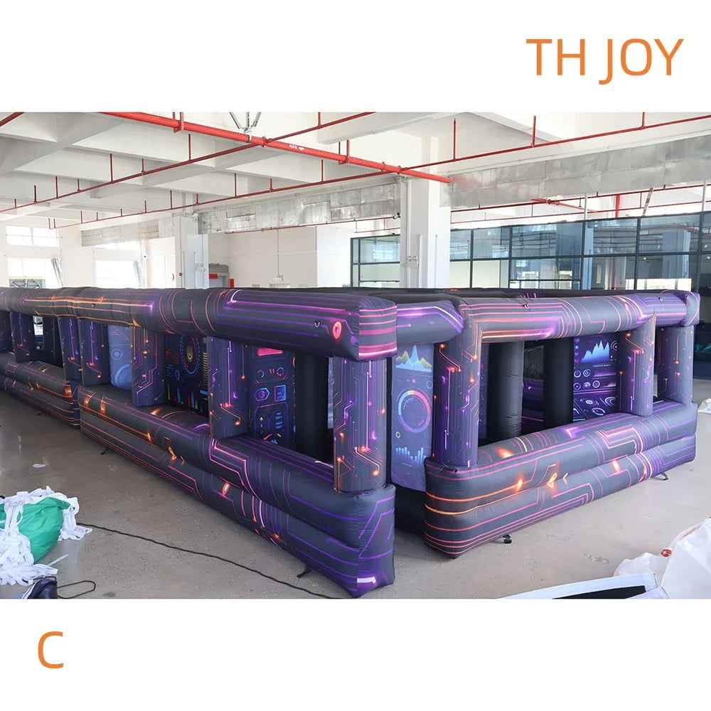 fast air ship to door,11x5m inflatable maze Disco DJ theme laser tag games labyrinth inflatable haunted house